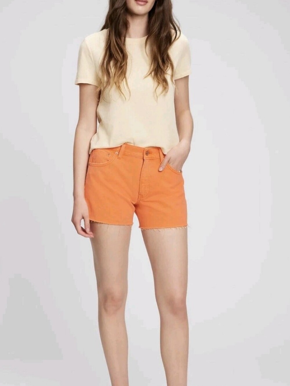 GAP | Women's Orange Mid-Rise Low Stride Denim Shorts with Washwell